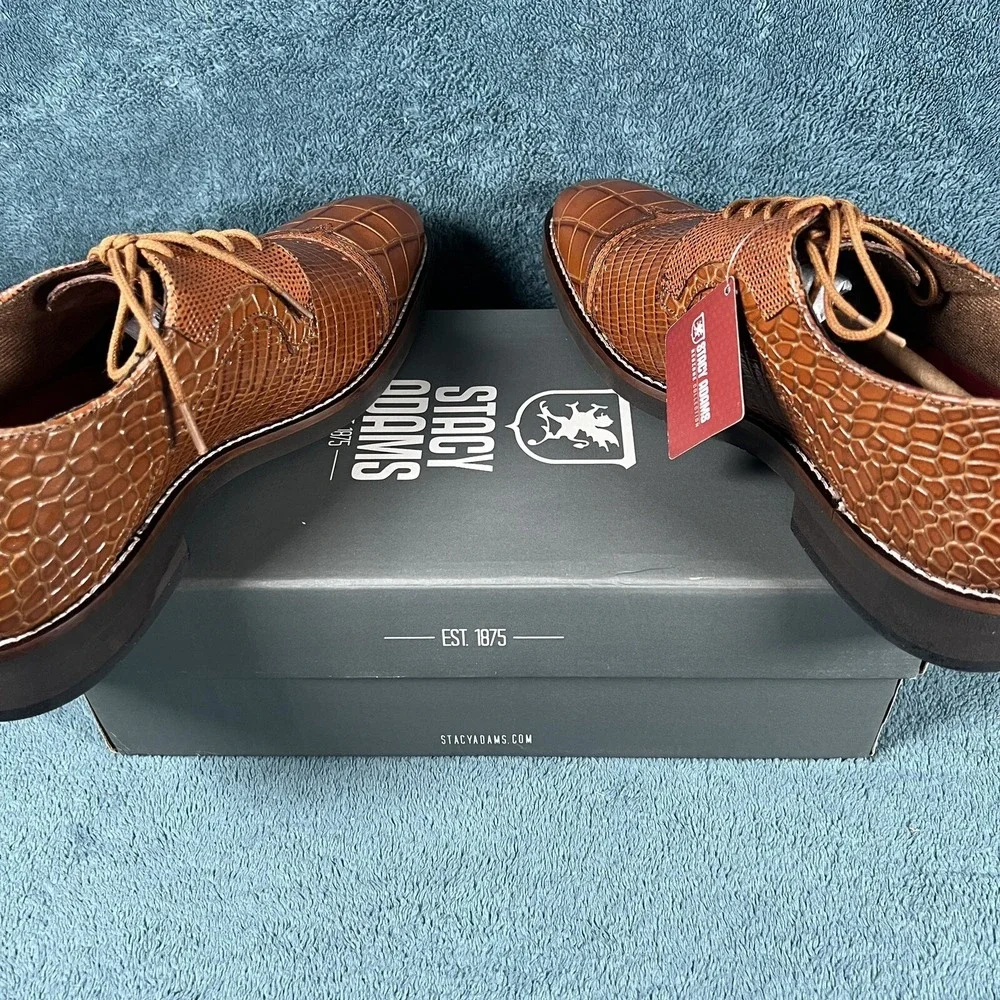 Stacy Adams Esposito Cap Toe Oxford Shoes Animal Print‎ Tan Men's Size 10 M New